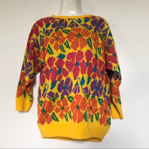 Breckenridge Sweaters - Vintage Floral Sweater 80s 90s Crew Neck Pullover